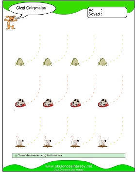 okul öncesi çizgi çalışma sayfaları